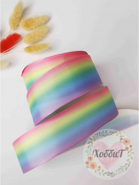 Лента репсовая с переходом цвета "Радуга горизонталь" 4см. (мультиколор) №1